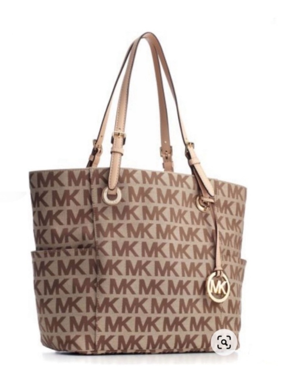 AUTHENTIC MICHAEL KORS Monogram Signature Leather Trim Canvas Tote Bag LIKE NEW